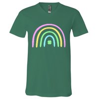 Green Four Leaf Clover Rainbow St Patrick's Day V-Neck T-Shirt