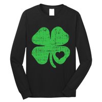 Green Four Leaf Clover Heart Hoodie St Patricks Day Long Sleeve Shirt