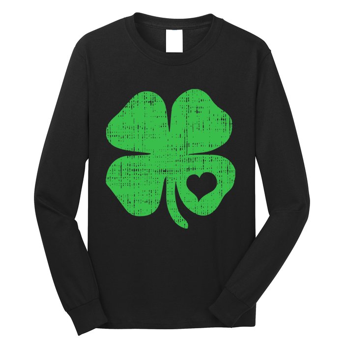 Green Four Leaf Clover Heart Hoodie St Patricks Day Long Sleeve Shirt