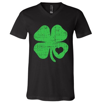 Green Four Leaf Clover Heart Hoodie St Patricks Day V-Neck T-Shirt