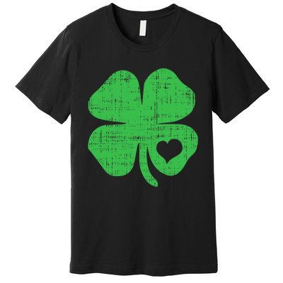 Green Four Leaf Clover Heart Hoodie St Patricks Day Premium T-Shirt