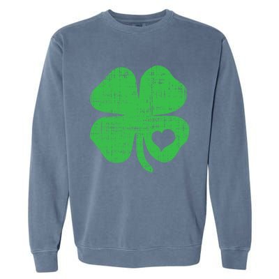 Green Four Leaf Clover Heart Hoodie St Patricks Day Garment-Dyed Sweatshirt