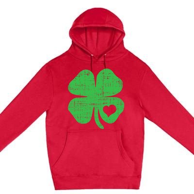 Green Four Leaf Clover Heart Hoodie St Patricks Day Premium Pullover Hoodie