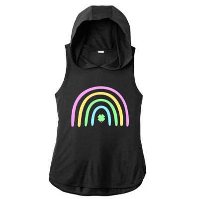 Green Four Leaf Clover Rainbow St Patrick's Day Ladies PosiCharge Tri-Blend Wicking Draft Hoodie Tank