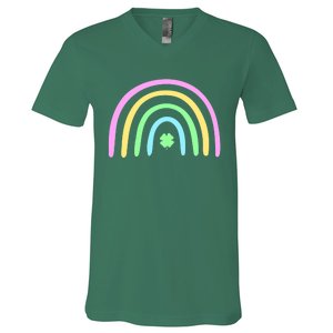 Green Four Leaf Clover Rainbow St Patrick's Day V-Neck T-Shirt