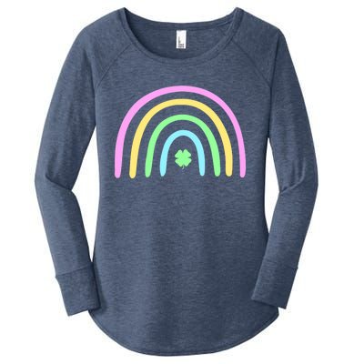 Green Four Leaf Clover Rainbow St Patrick's Day Women's Perfect Tri Tunic Long Sleeve Shirt