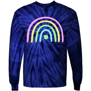 Green Four Leaf Clover Rainbow St Patrick's Day Tie-Dye Long Sleeve Shirt