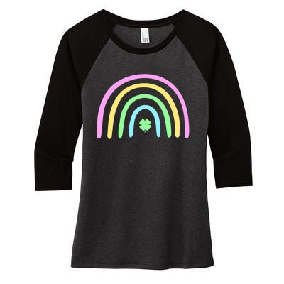 Green Four Leaf Clover Rainbow St Patrick's Day Women's Tri-Blend 3/4-Sleeve Raglan Shirt