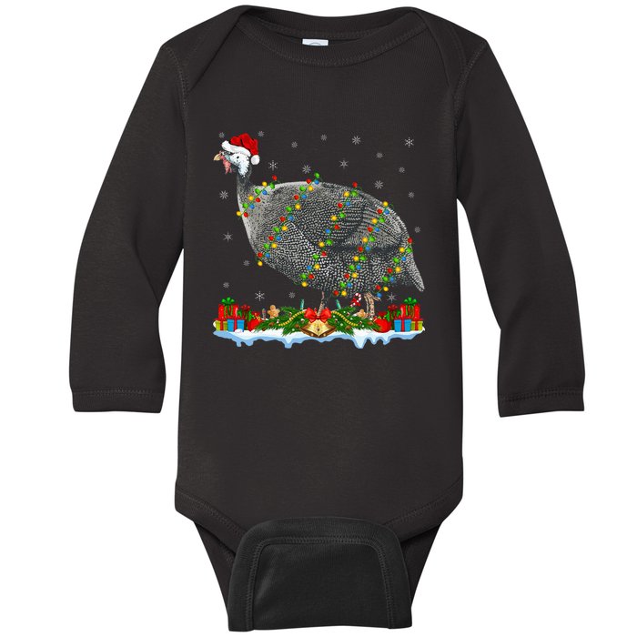 Guinea Fowl Lover Matching Santa Hat Guinea Fowl Christmas Baby Long Sleeve Bodysuit