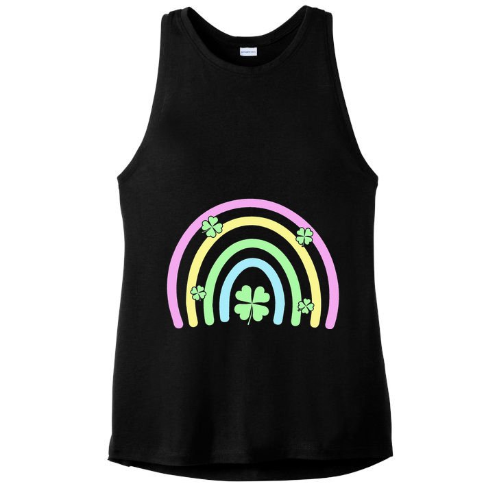 Green Four Leaf Clover Rainbow Happy St Patricks Day Ladies PosiCharge Tri-Blend Wicking Tank