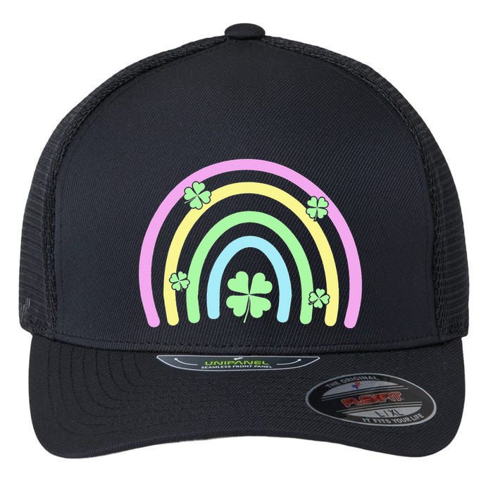 Green Four Leaf Clover Rainbow Happy St Patricks Day Flexfit Unipanel Trucker Cap