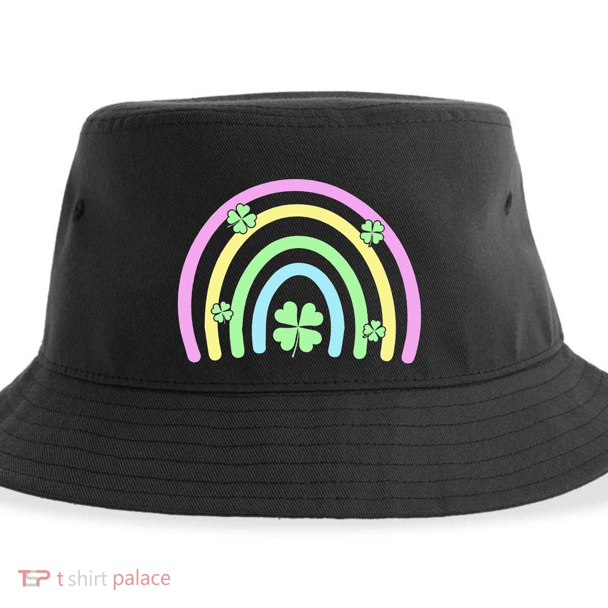 Green Four Leaf Clover Rainbow Happy St Patricks Day Sustainable Bucket Hat