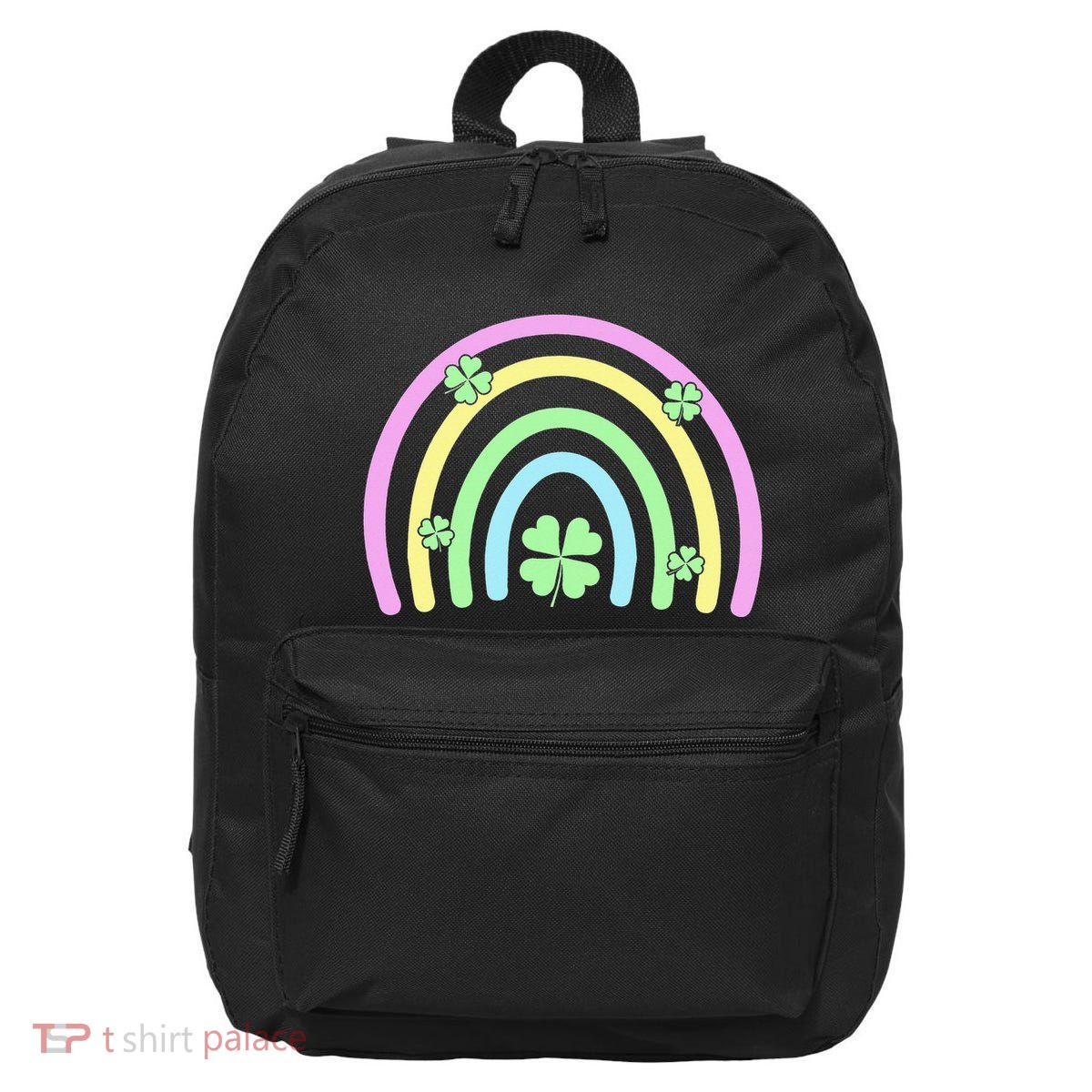 Green Four Leaf Clover Rainbow Happy St Patricks Day 16 in Basic Backpack