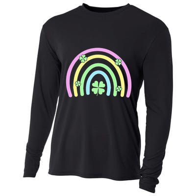 Green Four Leaf Clover Rainbow Happy St Patricks Day Cooling Performance Long Sleeve Crew
