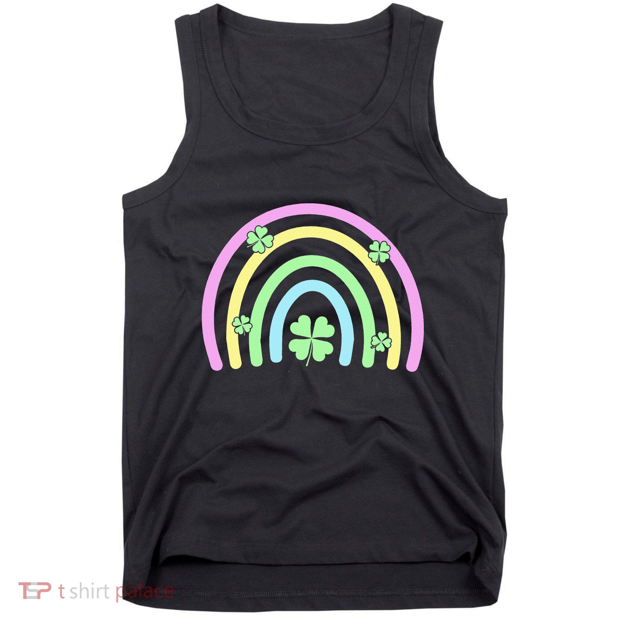 Green Four Leaf Clover Rainbow Happy St Patricks Day Tank Top