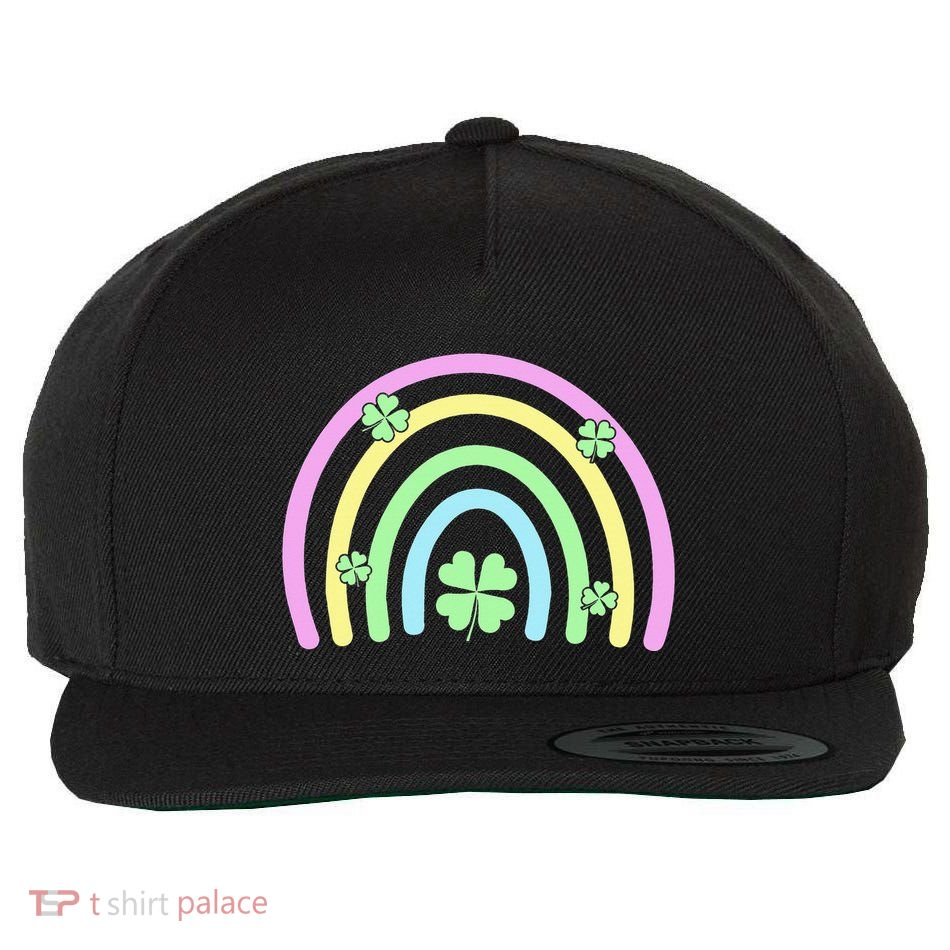 Green Four Leaf Clover Rainbow Happy St Patricks Day Wool Snapback Cap