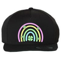 Green Four Leaf Clover Rainbow Happy St Patricks Day Wool Snapback Cap