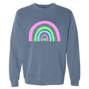 Green Four Leaf Clover Rainbow St Patrick's Day Garment-Dyed Sweatshirt