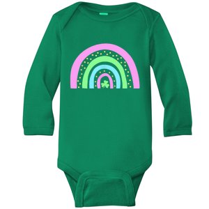 Green Four Leaf Clover Rainbow St Patrick's Day Baby Long Sleeve Bodysuit