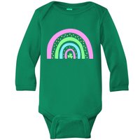 Green Four Leaf Clover Rainbow St Patrick's Day Baby Long Sleeve Bodysuit