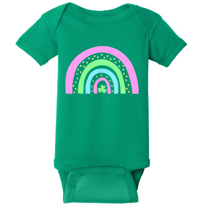 Green Four Leaf Clover Rainbow St Patrick's Day Baby Bodysuit