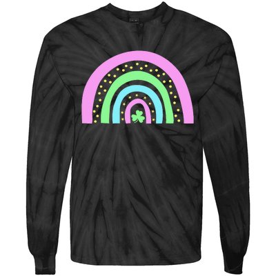 Green Four Leaf Clover Rainbow St Patrick's Day Tie-Dye Long Sleeve Shirt