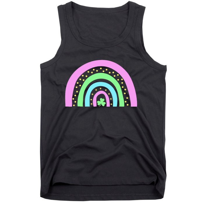 Green Four Leaf Clover Rainbow St Patrick's Day Tank Top