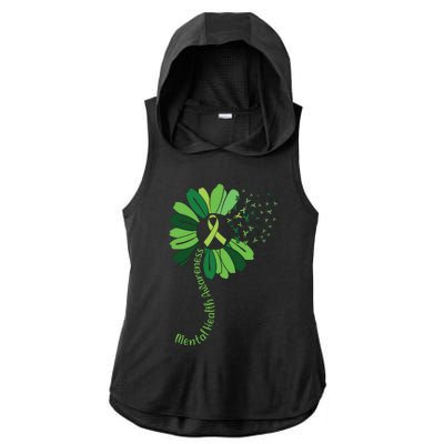 Green Flower Mental Health Awareness Ladies PosiCharge Tri-Blend Wicking Draft Hoodie Tank