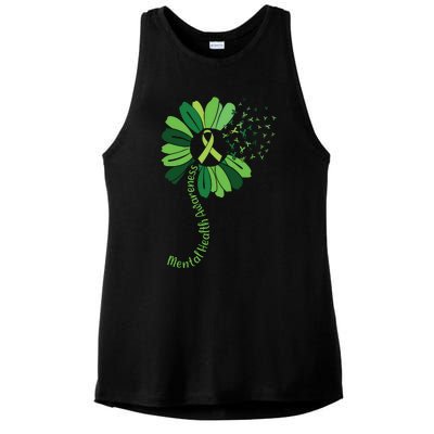 Green Flower Mental Health Awareness Ladies PosiCharge Tri-Blend Wicking Tank