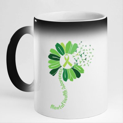 Green Flower Mental Health Awareness 11oz Black Color Changing Mug