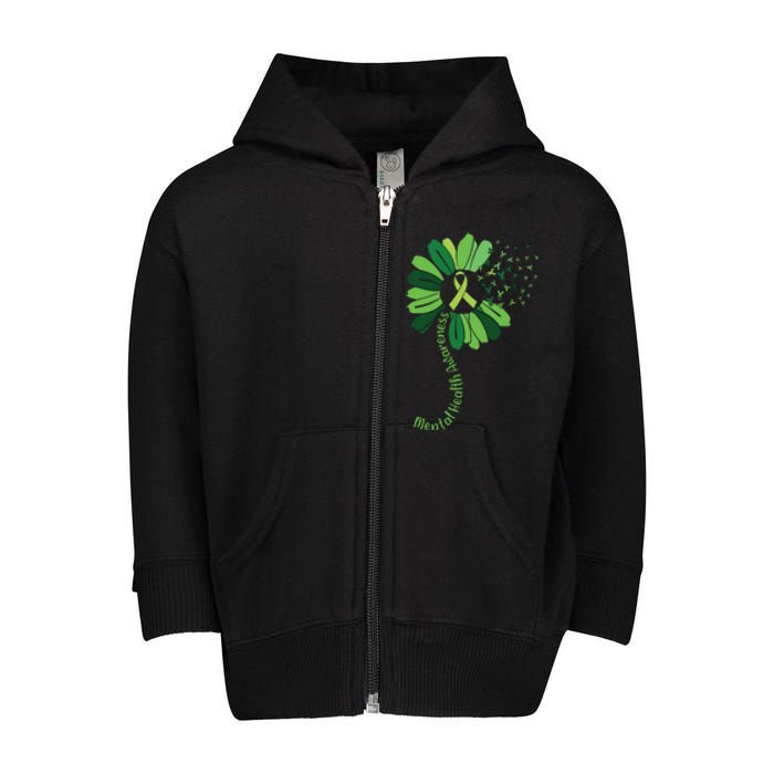 Green Flower Mental Health Awareness Toddler Zip Fleece Hoodie