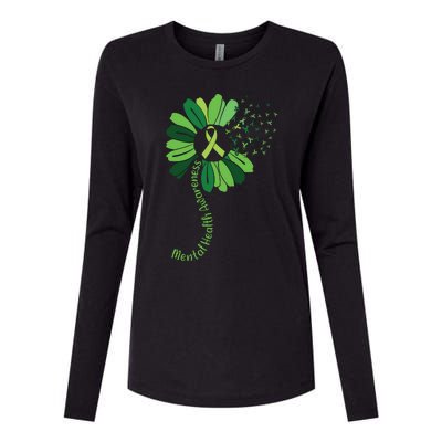 Green Flower Mental Health Awareness Womens Cotton Relaxed Long Sleeve T-Shirt