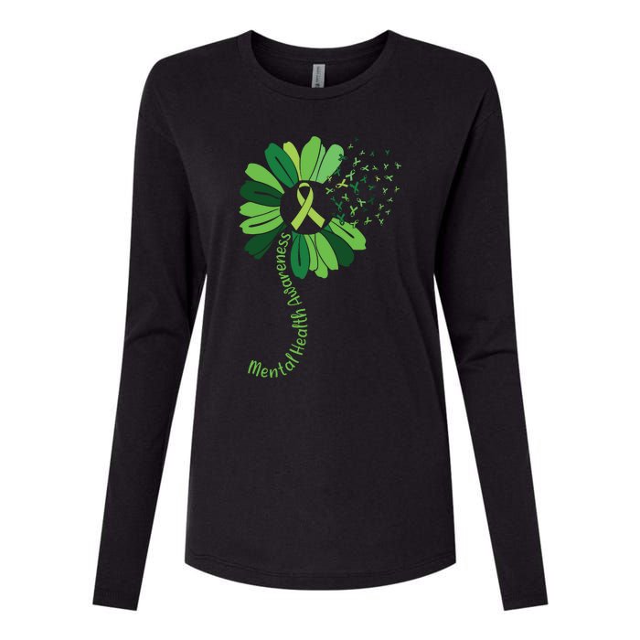 Green Flower Mental Health Awareness Womens Cotton Relaxed Long Sleeve T-Shirt