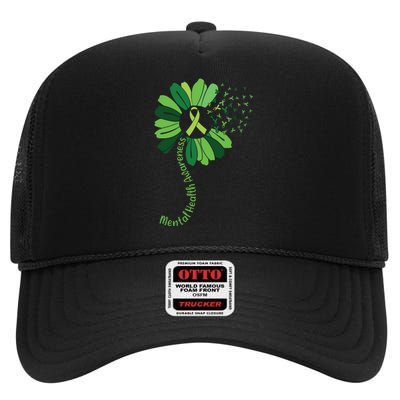 Green Flower Mental Health Awareness High Crown Mesh Back Trucker Hat