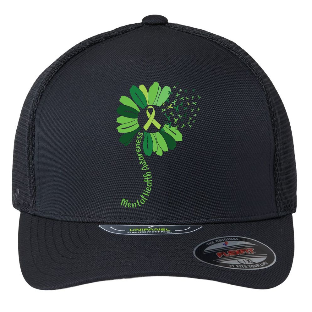 Green Flower Mental Health Awareness Flexfit Unipanel Trucker Cap