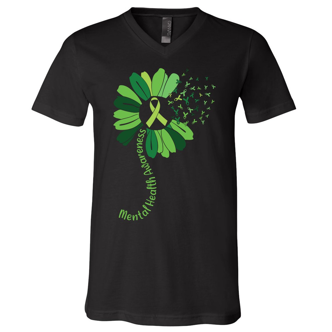 Green Flower Mental Health Awareness V-Neck T-Shirt