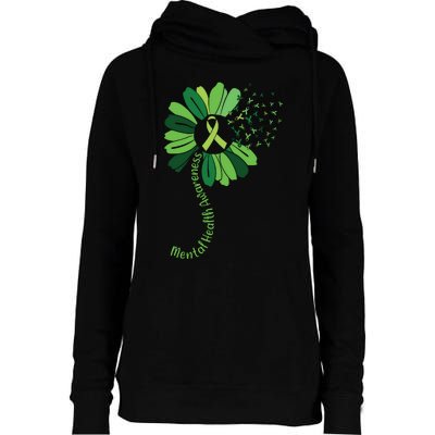 Green Flower Mental Health Awareness Womens Funnel Neck Pullover Hood