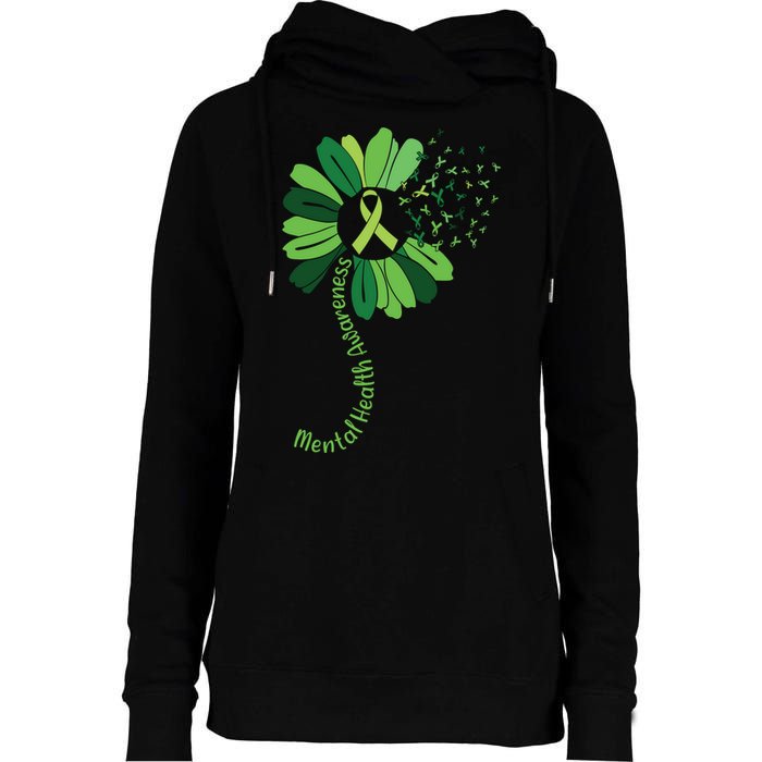 Green Flower Mental Health Awareness Womens Funnel Neck Pullover Hood