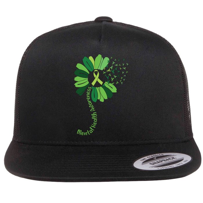 Green Flower Mental Health Awareness Flat Bill Trucker Hat