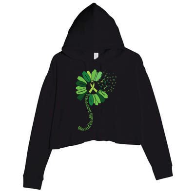 Green Flower Mental Health Awareness Crop Fleece Hoodie