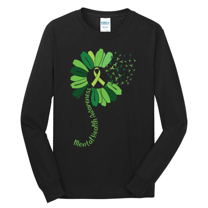 Green Flower Mental Health Awareness Tall Long Sleeve T-Shirt