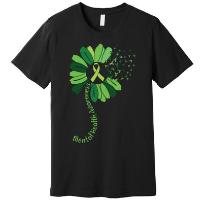 Green Flower Mental Health Awareness Premium T-Shirt