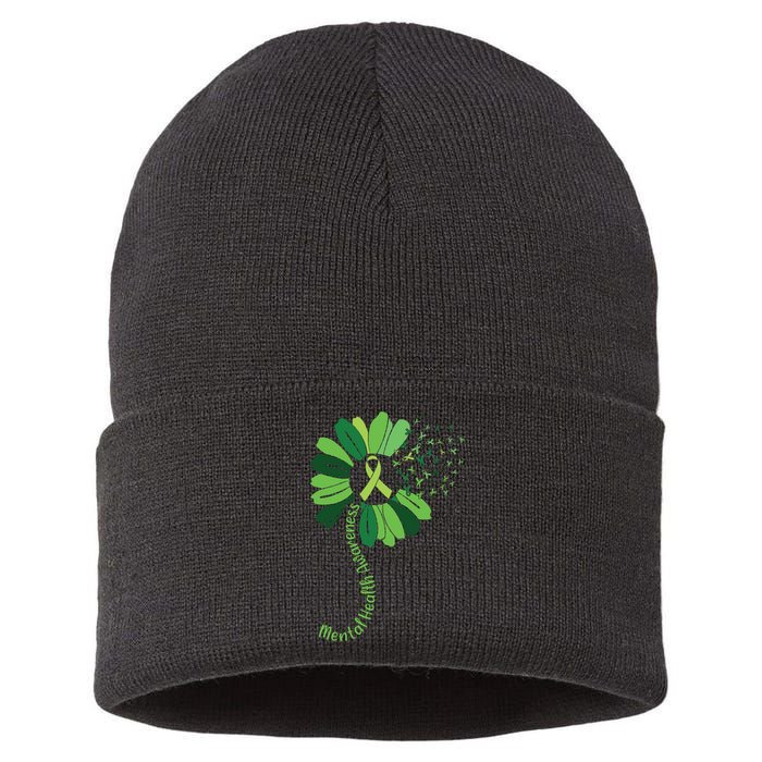 Green Flower Mental Health Awareness Sustainable Knit Beanie