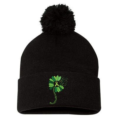 Green Flower Mental Health Awareness Pom Pom 12in Knit Beanie