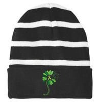 Green Flower Mental Health Awareness Striped Beanie with Solid Band