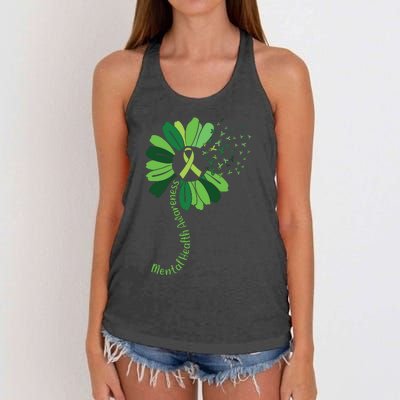 Green Flower Mental Health Awareness Women's Knotted Racerback Tank