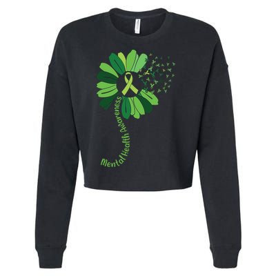 Green Flower Mental Health Awareness Cropped Pullover Crew