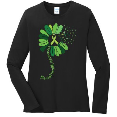 Green Flower Mental Health Awareness Ladies Long Sleeve Shirt