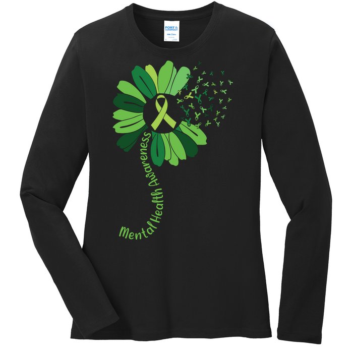 Green Flower Mental Health Awareness Ladies Long Sleeve Shirt