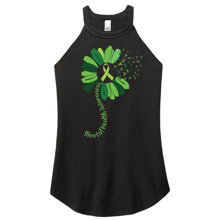 Green Flower Mental Health Awareness Women's Perfect Tri Rocker Tank